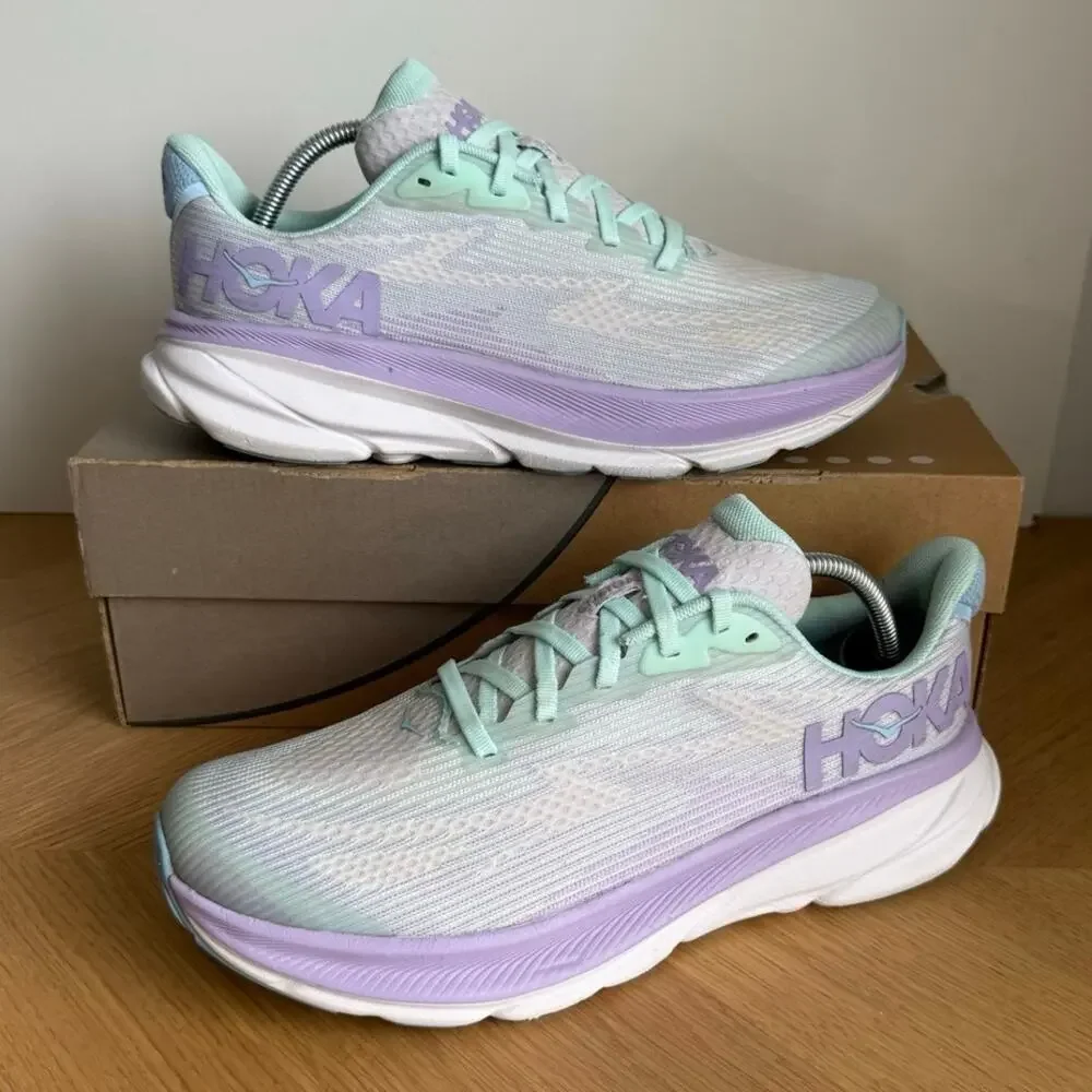 HOKA ONE ONE Clifton 9 ‘Sunlit Ocean/Lilac Mist Kids Sneakers- SZ 7 Y- 8.5 W